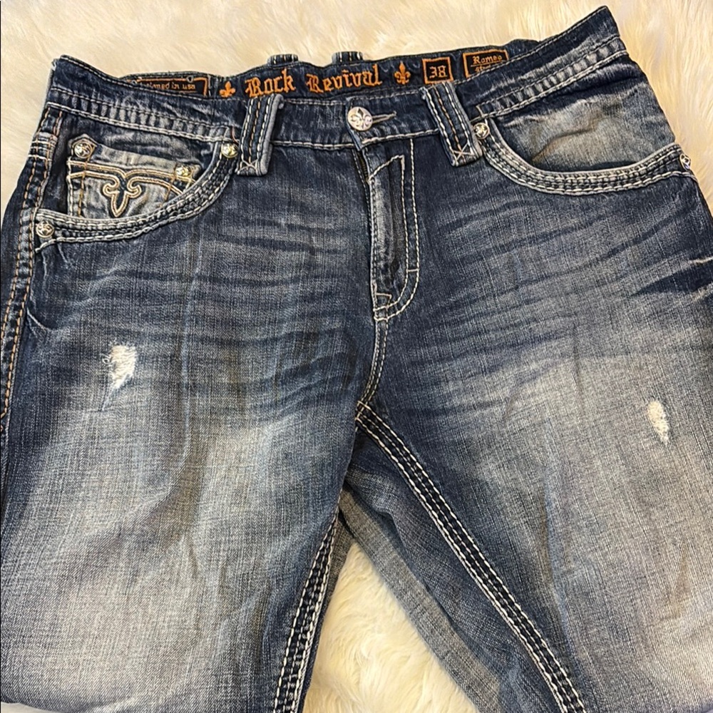 Rock Revival Blue Straight Jeans Distressed Gradient